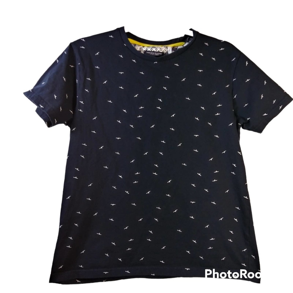 Denim and Flower Navy Tee Shirt Bird Print Size M